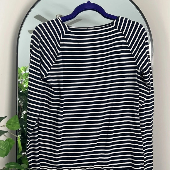 Anne Klein Navy and White Nautical Stripped Long Sleeve Shirt Size M - Picture 5 of 6